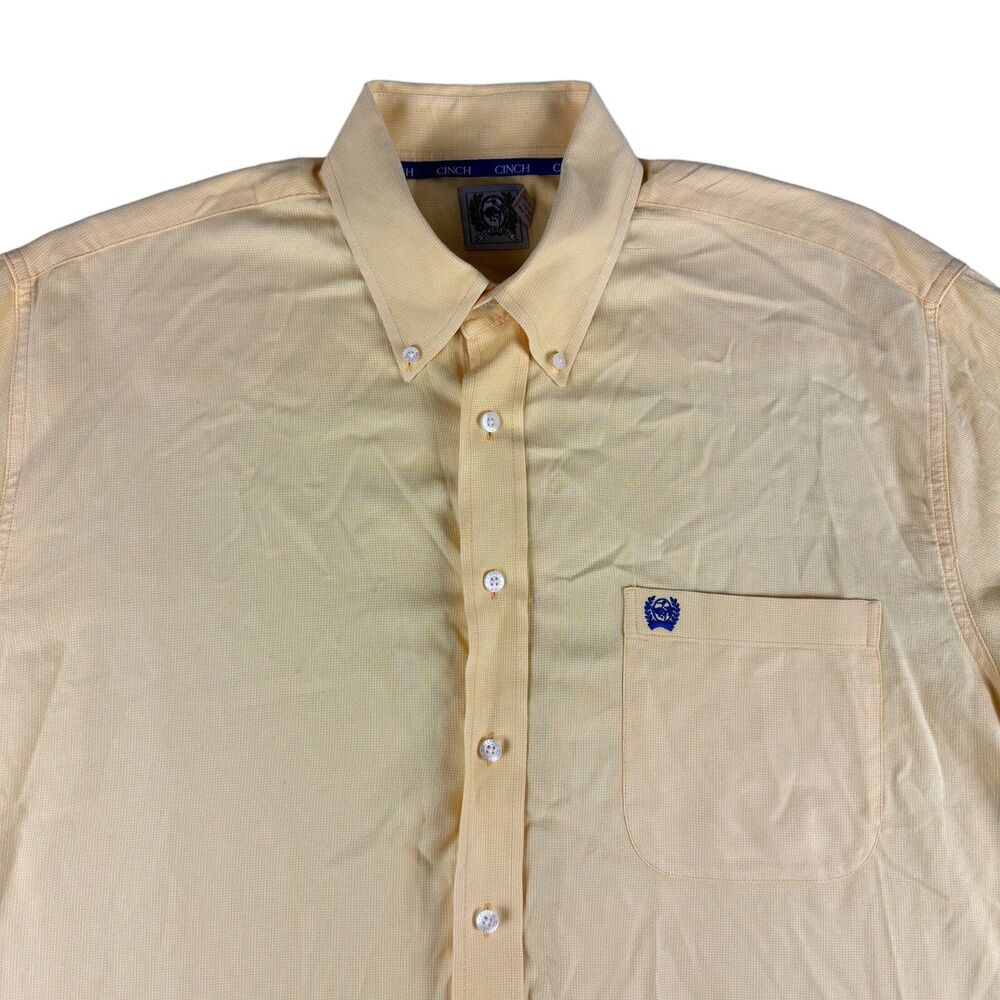 Cinch Shirt Men's Medium Yellow Western Short Sleeve Cowboy Rodeo Button Up Top